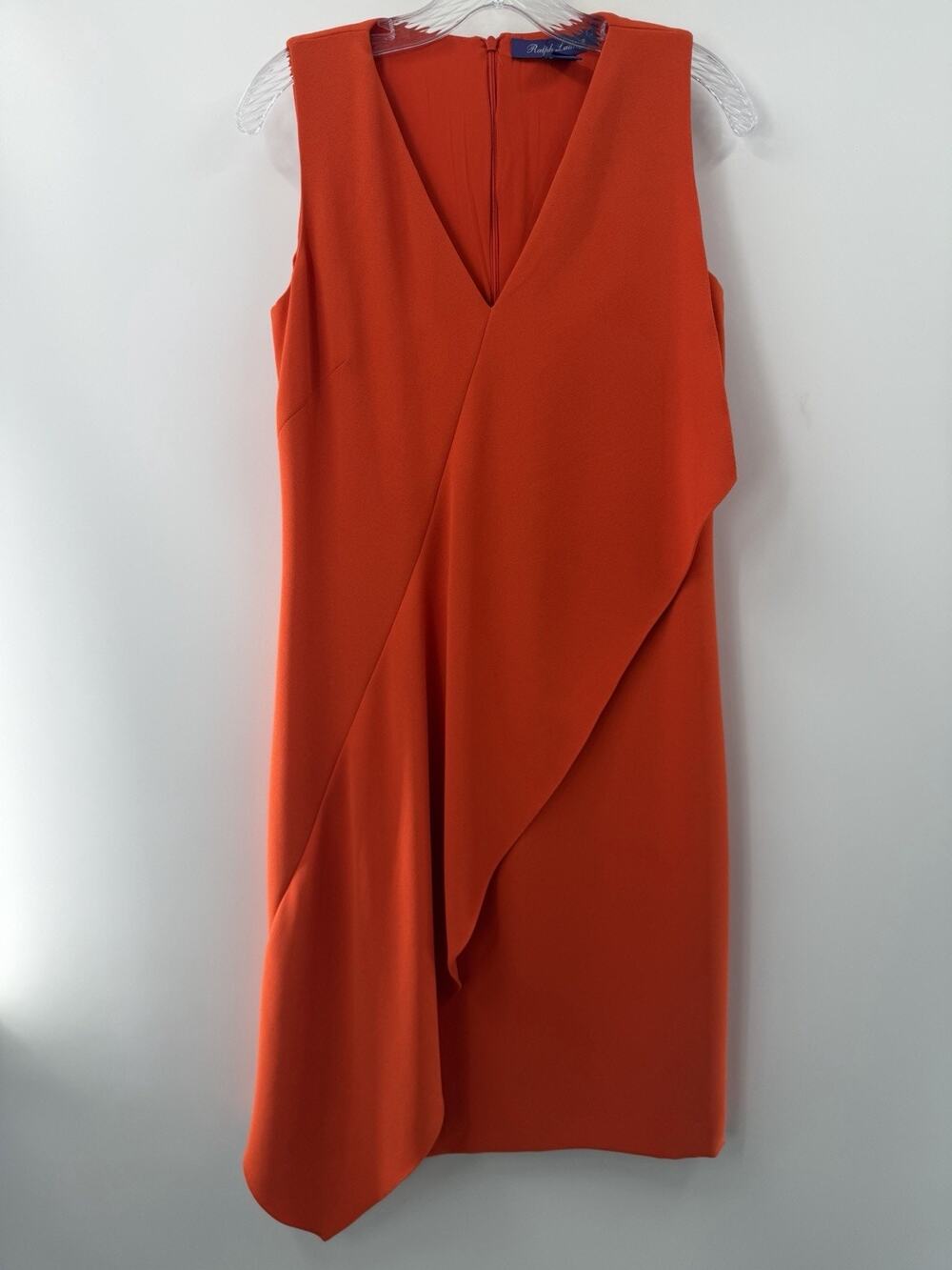 Ralph Lauren Purple Label Draped Orange Asymmetric Midi Dress Lined Size 6 EUC